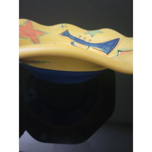 Gail Pittman Pottery Large Yellow Bowl Scallop Edge Rhythm & Blues Sign Dated 04 - Picture 9 of 9